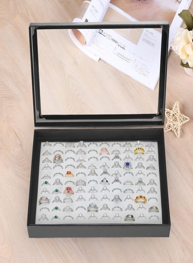 KUKUVR 100 Slots Ring Earring Holder Display Case, Velvet Jewelry Ring Earring Storage Organizer Box Tray with Clear Lid for Women And Selling Show (Black+White) - Image 5